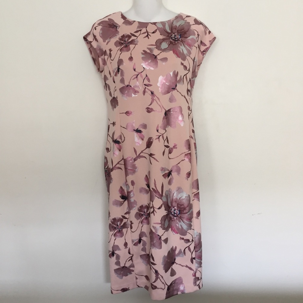 Eci Petite Floral Pink Midi Bodycon Dress Size 6P